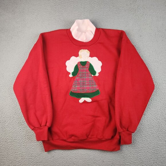 VTG Angel Christmas Sweatshirt Extra Large Embroidered Sweater 90's Grannycore - Picture 1 of 12